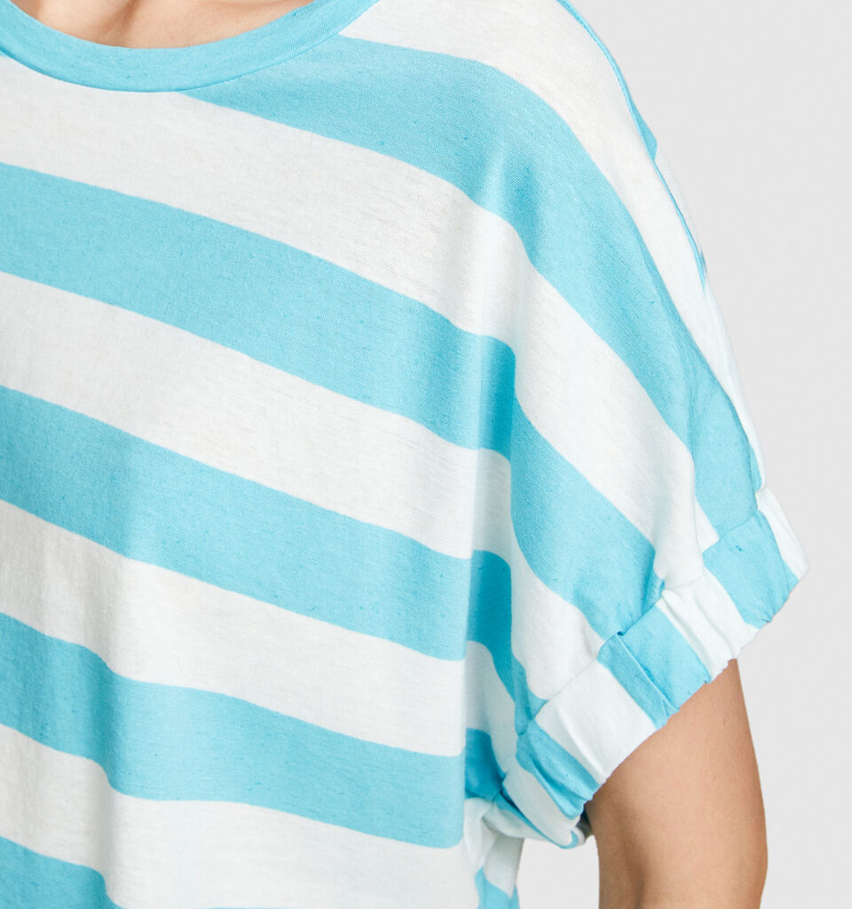 Uneven striped t-shirt - women's short sleeve t-shirts - Blue | Sisley image number 5